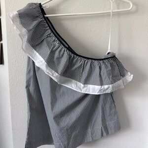 Saks Fifth Avenue Gray Asymmetrical Ruffled Shirt Resort Wear